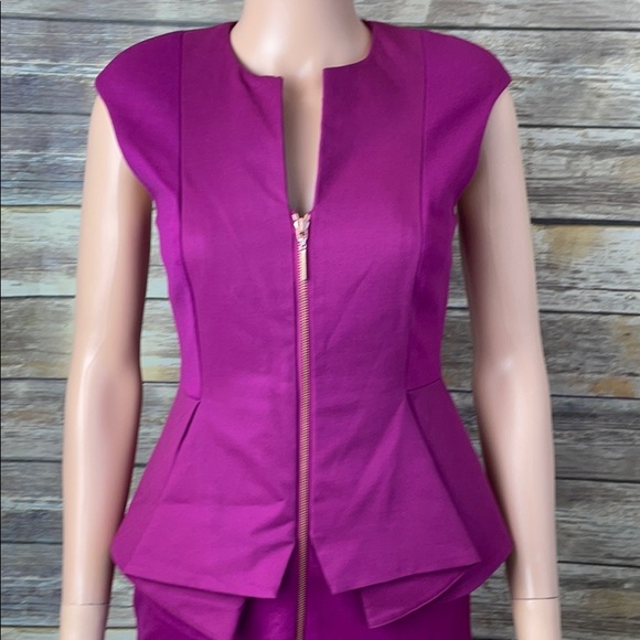 Ted Baker Fuchsia Kwyli Structured Zip Peplum Dress - Picture 2 of 11